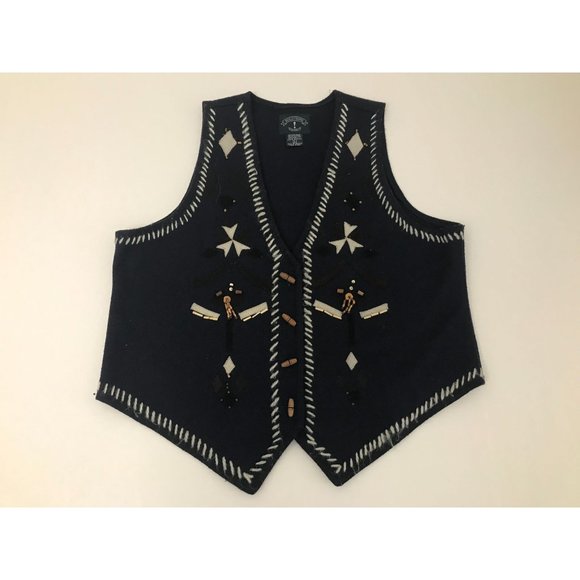 Vintage Solutions Aztec Tribal Native Size L Navy Vest *12 - Picture 1 of 5